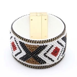Beaded Boho Seed Bangle Bracelet Magnetic Cuff